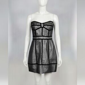 Laundry by Shelly Segal Strapless Silver Black Party Dress Sz 8